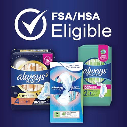 Always Ultra Thin Feminine Pads with Wings for Women, Size 4, Overnight Absorbency, Unscented AlwaysBuy Supplements Australia