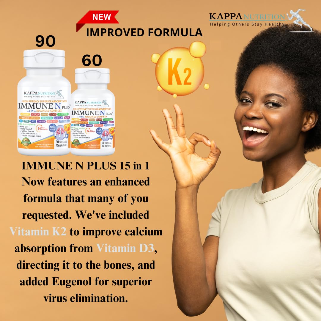 (60 Capsules), NAC 600mg, Quercetin 1,000mg, Vitamin C 500mg, Zinc 50mg, Vitamin D3 5,000iu, Selenium, Copper, Acerola, Ginger, Rutin, Citrus Bioflavonoids, Rose Hips, Echinacea, Immune N Plus 15 in 1 - Maple Wellness Supplements