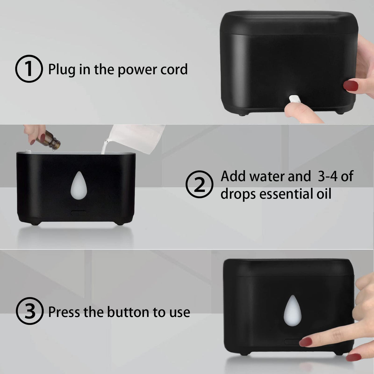 200ml Small Ultrasonic Aroma Diffusers with Flame Light (Black) PhimuezlBuy Supplements Australia