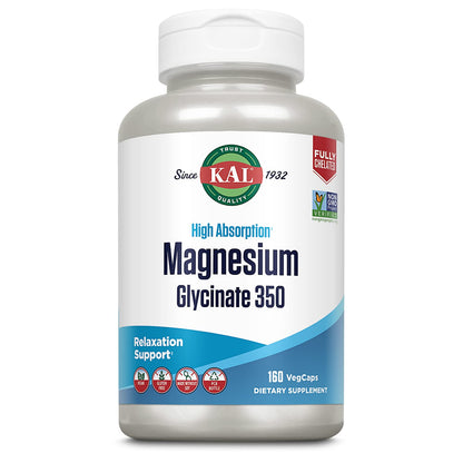 KAL Magnesium Glycinate Capsules, Fully Chelated Magnesium Bisglycinate, High Absorption Magnesium Supplement, Healthy Bones, Muscle, OmniHealth US