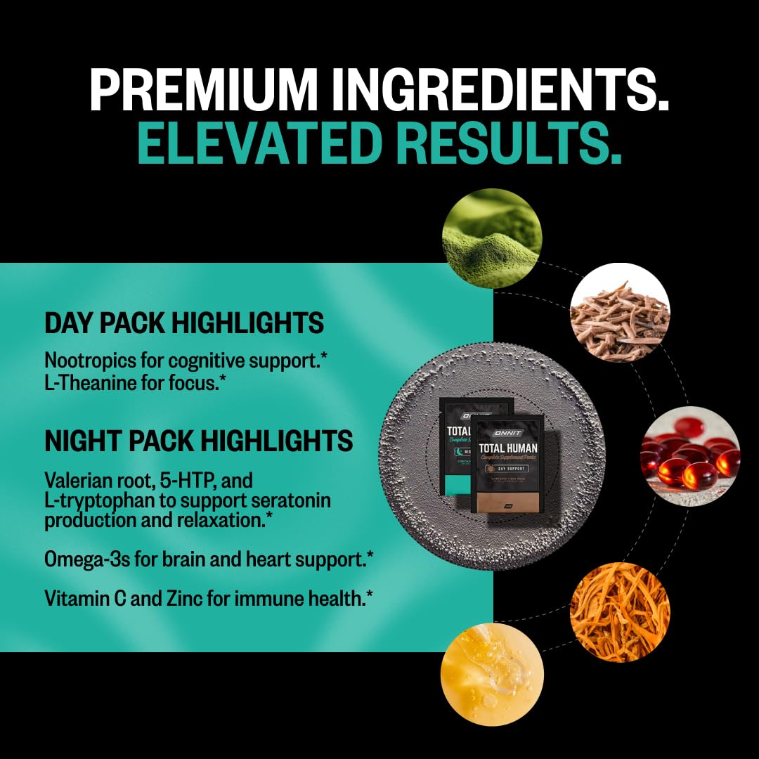 ONNIT Total Human Adult Multivitamin Comprehensive Capsule Packs with Day and Night Support, Daily Vitamin Packs for Men and Women, OmniHealth US