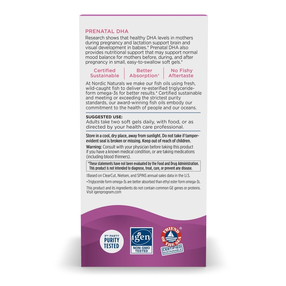 Nordic Naturals Prenatal DHA, Unflavored - 180 Soft Gels - 830 mg Omega-3 + 400 IU Vitamin D3 - Supports Brain Development in Babies During - OmniHealth US