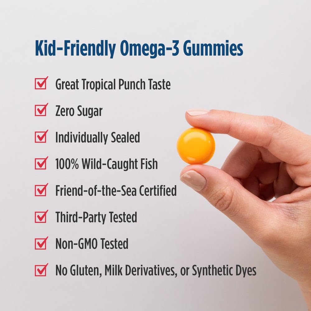 Nordic Naturals Zero Sugar Children’s DHA Gummy Chews, Tropical Punch - 30 Gummy Chews for Kids - 600 mg Total Omega-3s - Brain Development - OmniHealth US