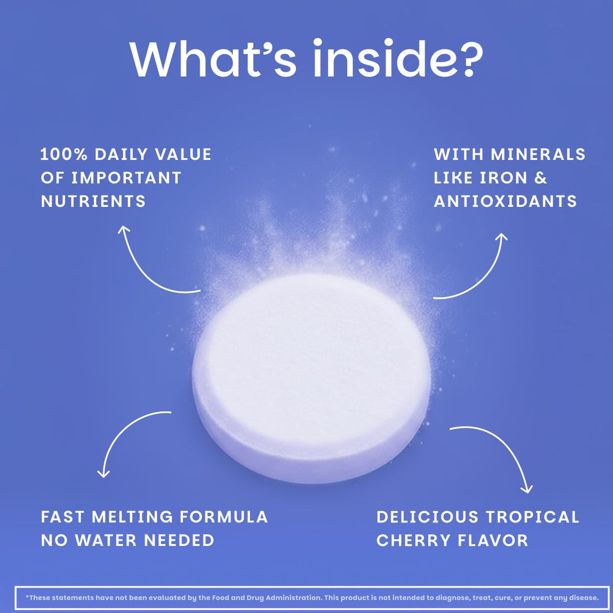 EZ Melts Multivitamin + Iron - Daily Multivitamin for Women & Men - Supports Healthy Energy Levels & Antioxidant Protection - Non-GMO & Vegan - Tropical Cherry - OmniHealth US