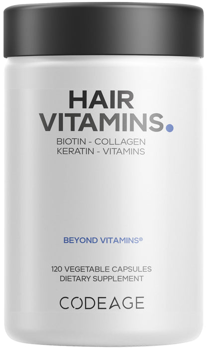 Codeage Hair Vitamins 10000 mcg Biotin, Keratin, Collagen, Vitamin A, B12, C, D3, E, Zinc, Turmeric, Probiotics, Enzymes, Inositol - Hair Care Support - OmniHealth US