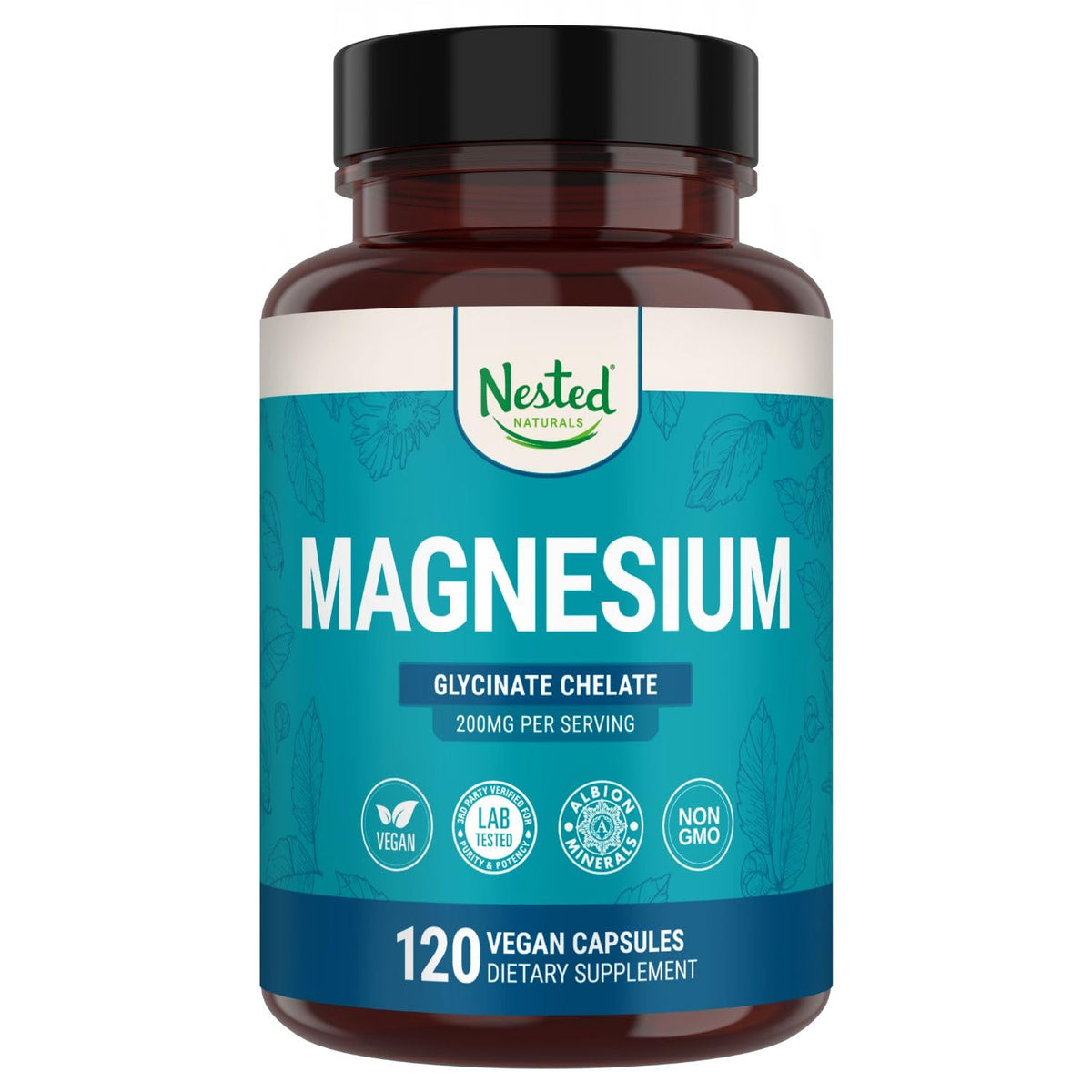 Nested Naturals Magnesium Glycinate Chelate - 200mg Chelated Magnesium Supplement for Muscle Cramps, Relaxation, & Sleep Support - 100% Albion TRACCS Buffered - OmniHealth US