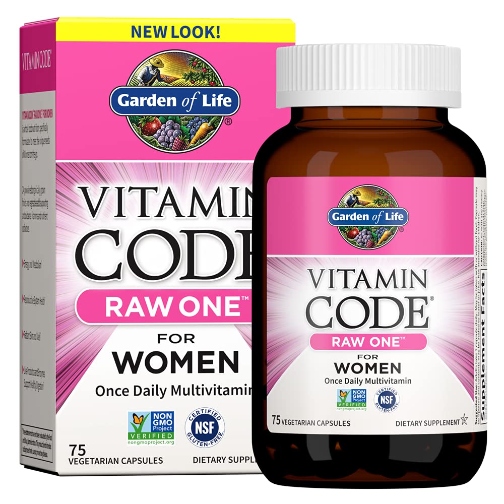 Garden of Life Vitamin Code Raw One for Women, Once Daily Women's Multivitamin - 75 Capsules, One a Day Vitamins Whole Food Iron, OmniHealth US