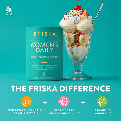 FRISKA Women’s Daily Digestive Enzyme and Probiotics Supplement, Advanced Natural Support for Female Digestive Health, Fights Bloating, Eases Digestion - OmniHealth US
