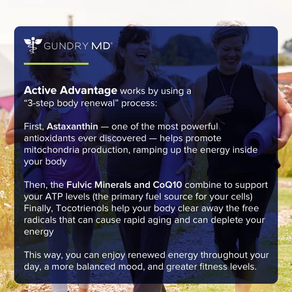 Gundry MD® Active Advantage Astaxanthin and CoQ10 Supplement to Support Energy, Strength and Metabolism, 30 Count - OmniHealth US