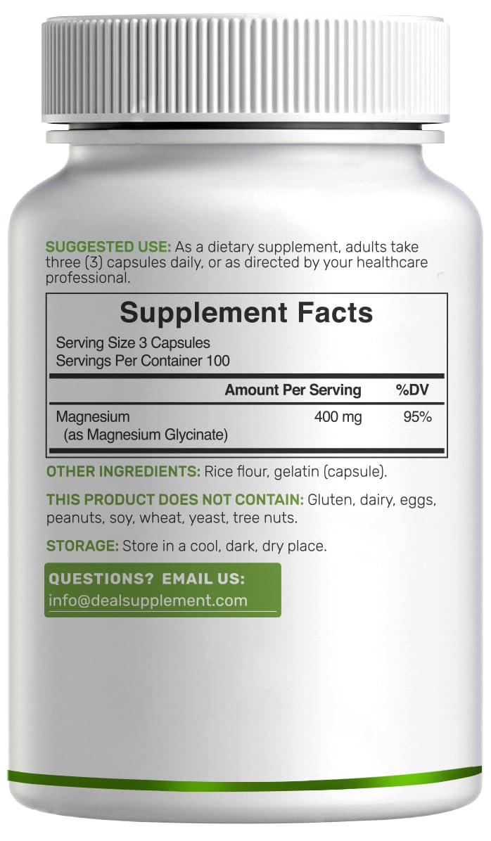 Magnesium Glycinate 400mg, 300 Capsules | 100% Chelated for Easy Absorption | Essential Mineral Supplement for Muscle, Sleep, & Heart Health* - OmniHealth US