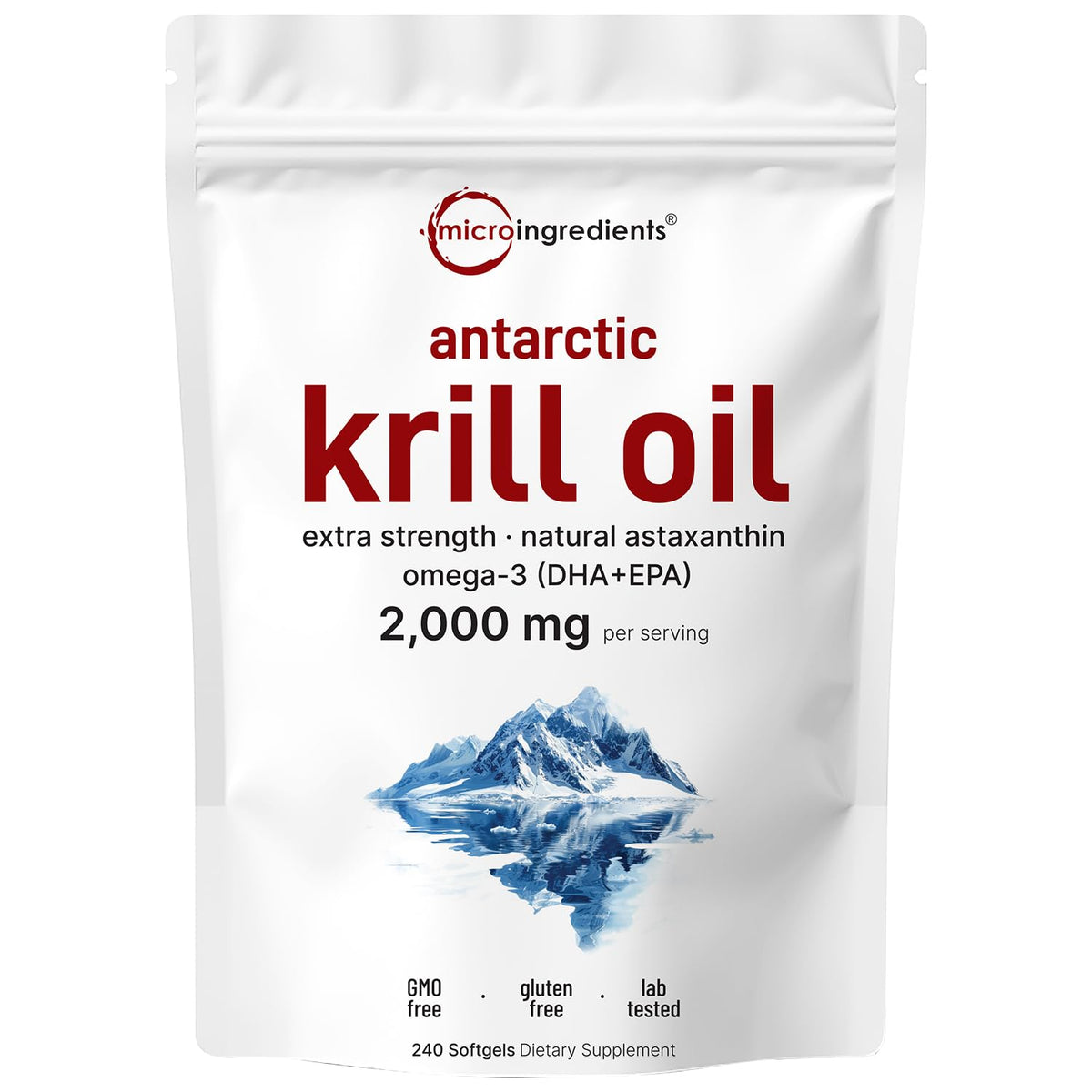 Micro Ingredients Antarctic Krill Oil Supplement, 2,000mg Per Serving, 240 Softgels, Triple Strength, Rich in Omega-3s EPA, DHA & Natural Astaxanthin - OmniHealth US