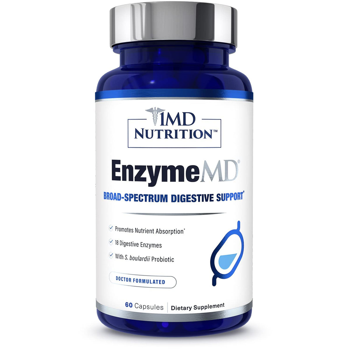 1MD Nutrition EnzymeMD - Digestive Enzymes Supplement - Doctor Formulated | 18 Plant-Based Enzymes - Gas & Bloating Support | 60 Capsules - OmniHealth US