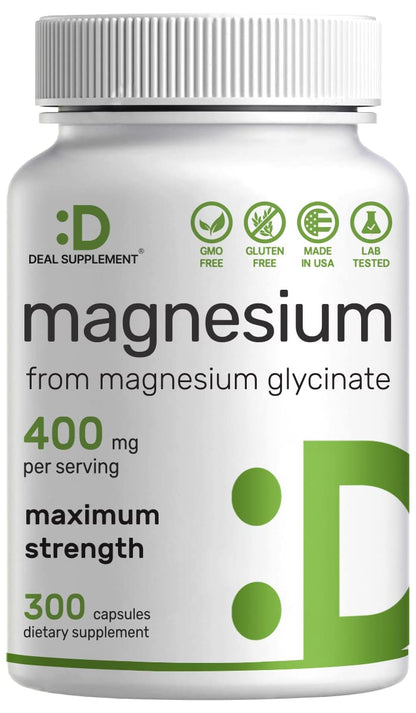 Magnesium Glycinate 400mg, 300 Capsules | 100% Chelated for Easy Absorption | Essential Mineral Supplement for Muscle, Sleep, & Heart Health* - OmniHealth US