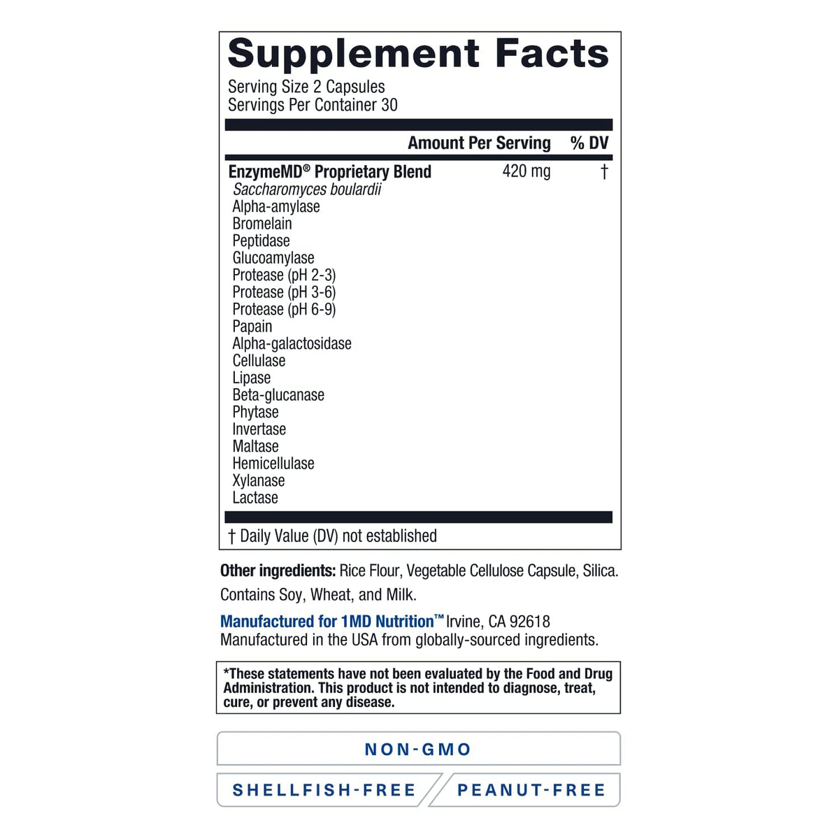1MD Nutrition EnzymeMD - Digestive Enzymes Supplement - Doctor Formulated | 18 Plant-Based Enzymes - Gas & Bloating Support | 60 Capsules - OmniHealth US