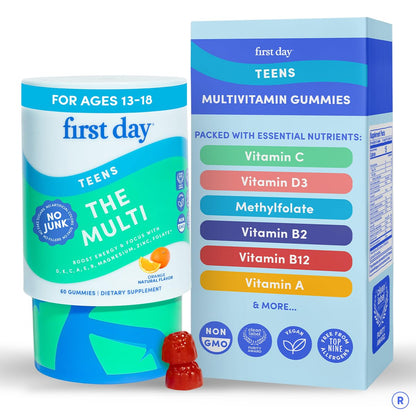 FIRST DAY Vitamins for Teens - Teen Multi Vitamins for Girls & Boys 12-17, Organic Fruit & Veggie Blend - 12 Key Nutrients: Vitamins A - OmniHealth US