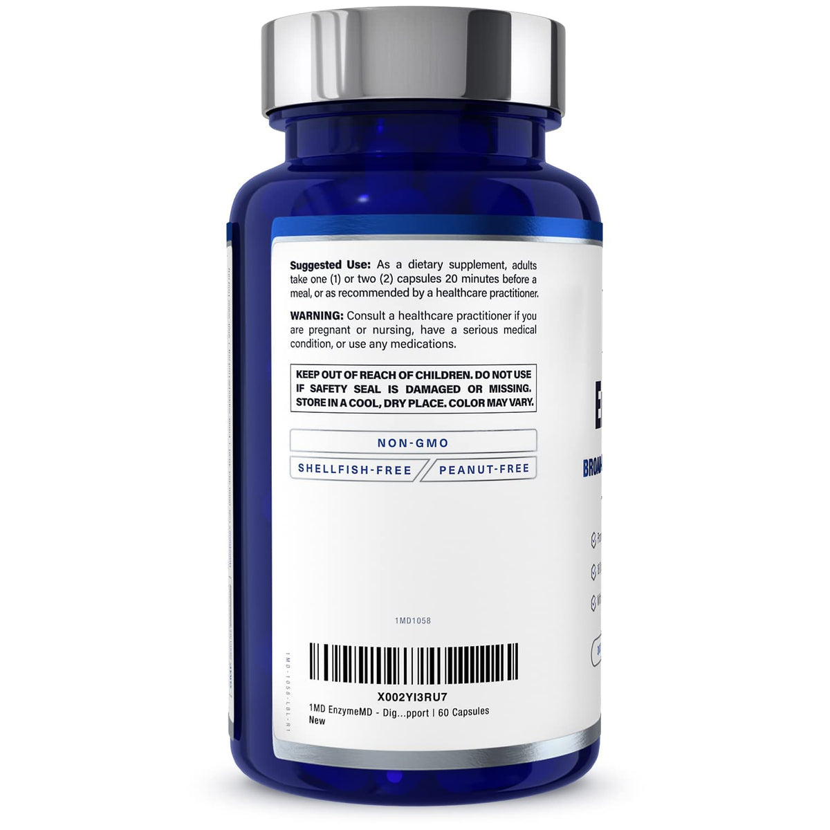 1MD Nutrition EnzymeMD - Digestive Enzymes Supplement - Doctor Formulated | 18 Plant-Based Enzymes - Gas & Bloating Support | 60 Capsules - OmniHealth US