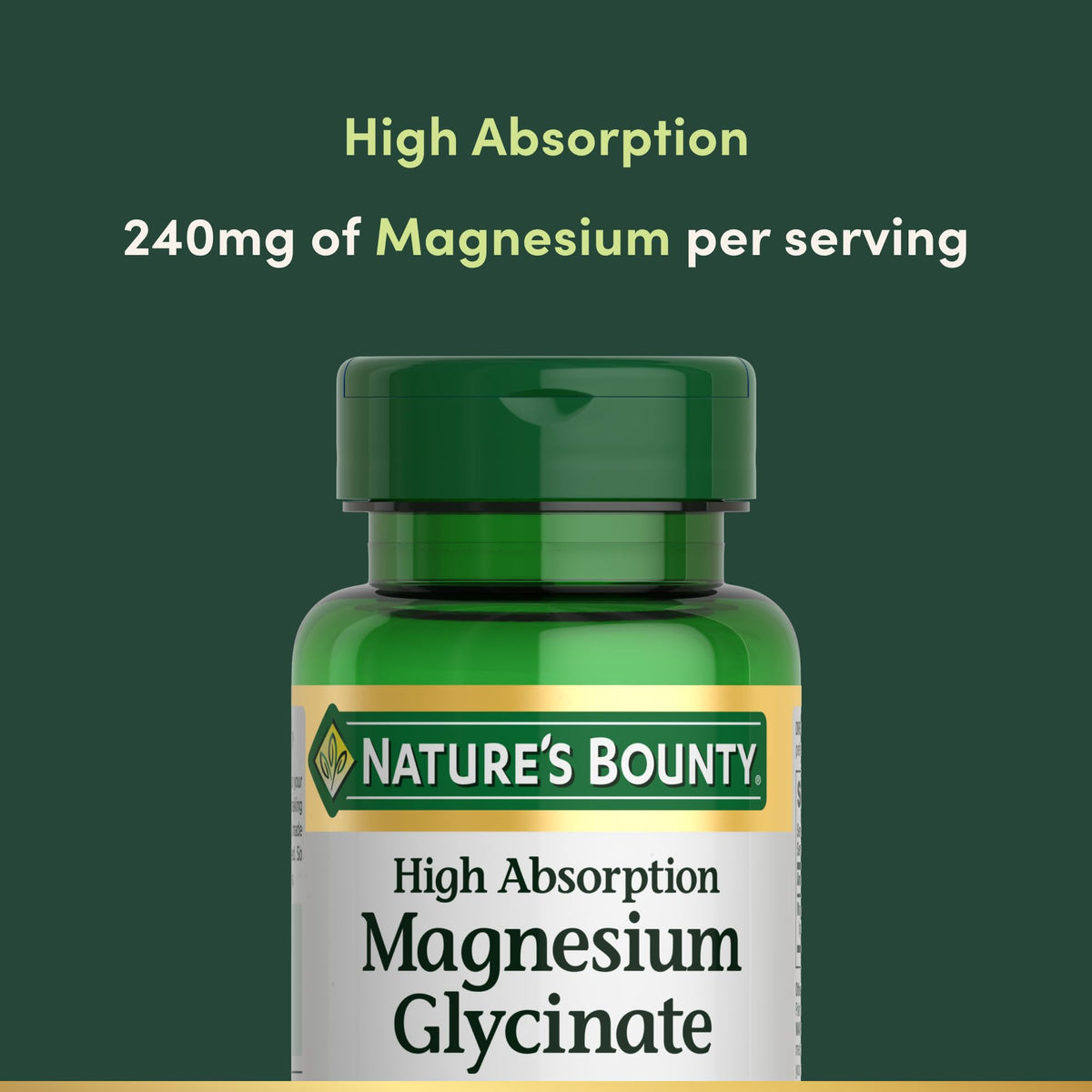 Nature’s Bounty High Absorption Magnesium Glycinate 240 mg for Supporting Muscle Relaxation and Bone, Heart & Nerve Health – Non-GMO, Gluten-Free, Vegetarian, 120 Count/60 Servings - OmniHealth US