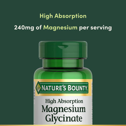 Nature’s Bounty High Absorption Magnesium Glycinate 240 mg for Supporting Muscle Relaxation and Bone, Heart & Nerve Health – Non-GMO, Gluten-Free, Vegetarian, 120 Count/60 Servings - OmniHealth US