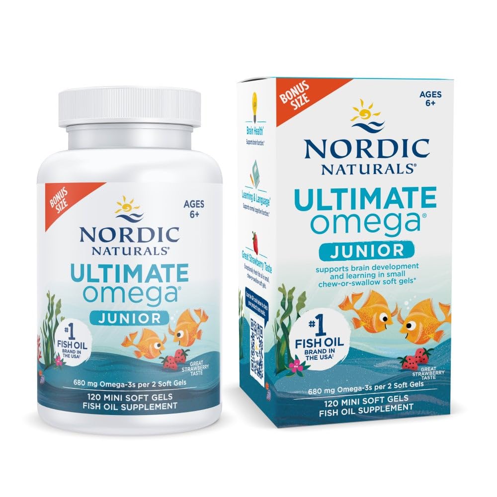Nordic Naturals Ultimate Omega Jr., Strawberry - 120 Mini Soft Gels - 680 Total Omega-3s with EPA & DHA - OmniHealth US