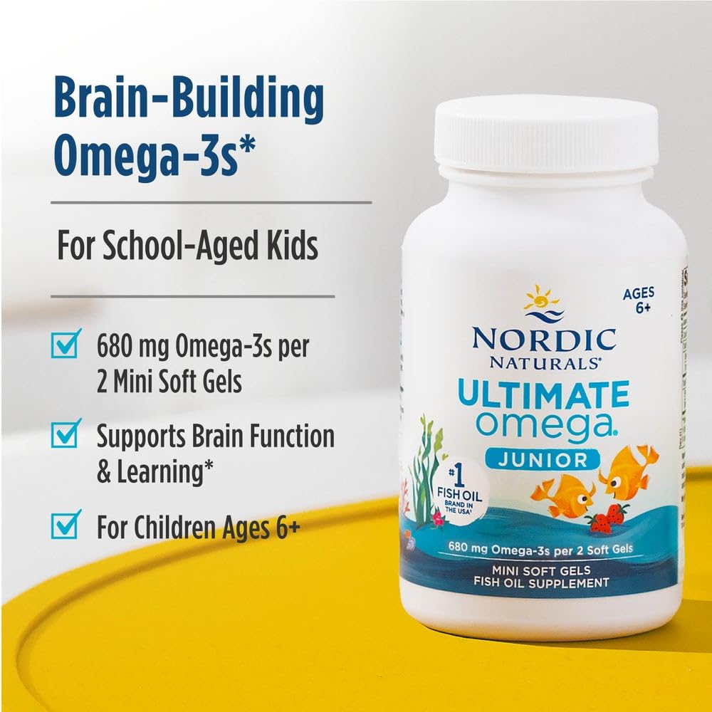Nordic Naturals Ultimate Omega Jr., Strawberry - 120 Mini Soft Gels - 680 Total Omega-3s with EPA & DHA - OmniHealth US
