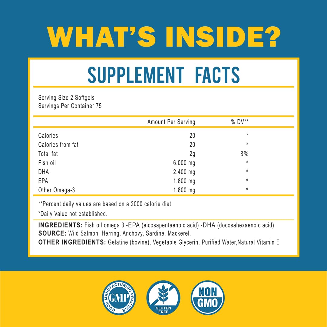 Omega 3 Fish Oil with Maximum EPA DHA - Supports Brain, Liver, Heart & Immunity - Made in The USA - 150 Softgels - OmniHealth US