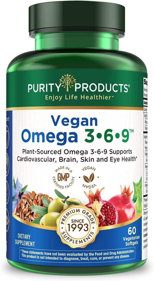 Purity Products Omega 3-6-9 Vegan and Vegetarian Formula - “5 in 1” Essential Fatty Acid Complex - Scientifically Formulated Plant-Based Omega 3 6 9 - OmniHealth US