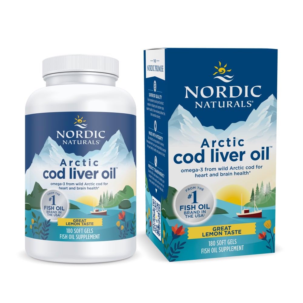 Nordic Naturals Arctic Cod Liver Oil, Lemon - 180 Soft Gels - 750 mg Total Omega-3s with EPA & DHA - Heart & Brain Health, Healthy Immunity - OmniHealth US