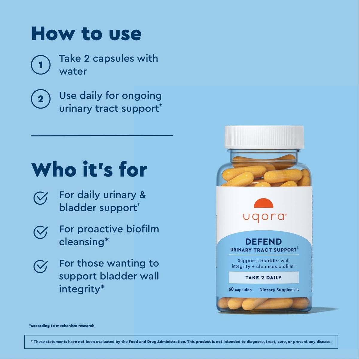 Uqora Defend - Urinary Tract Health Supplement - Support Bladder Health & Cleanse Biofilm* with D-Mannose, Green Tea Extract, Turmeric Extract & More - OmniHealth US