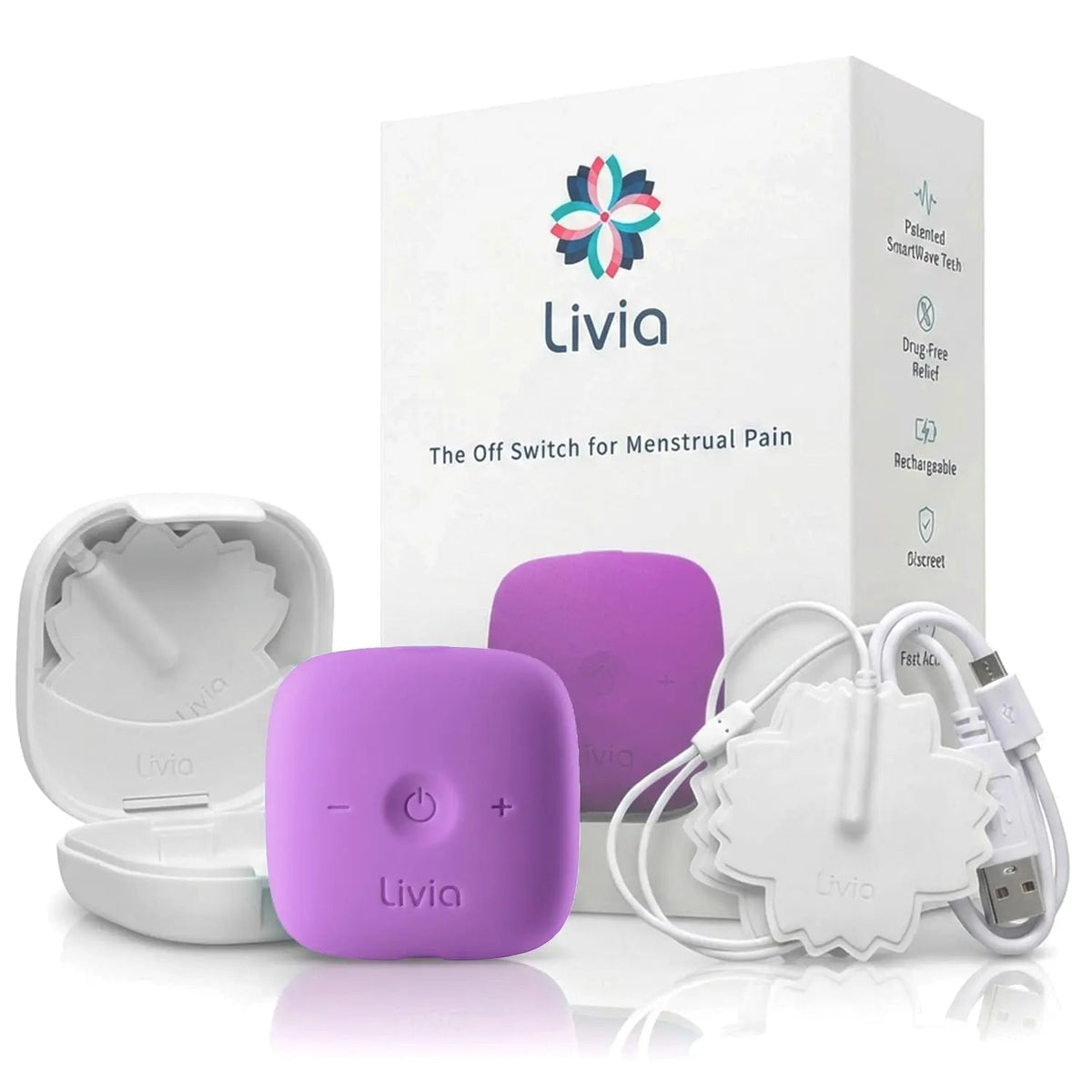 Livia Menstrual Pain Relief Device, Lavender – Off-Switch for Period Pain – Portable & Discreet – Rechargeable, Up to 8 Hours Battery – Complete Kit with Stick-On Pads – The Go-to Travel Partner LiviaBuy Supplements Australia