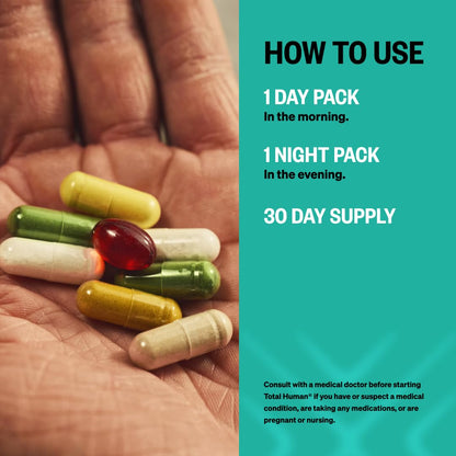 ONNIT Total Human Adult Multivitamin Comprehensive Capsule Packs with Day and Night Support, Daily Vitamin Packs for Men and Women, OmniHealth US
