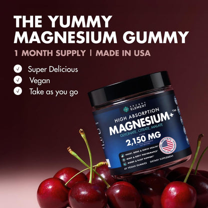 Magnesium Gummies 3in1 - Glycinate, Citrat, Malate 2150 MG High Absorption Supplement, Sugar-Free, Vegan, Chews for Men & Women, Inspired by Wellness Traditions - OmniHealth US