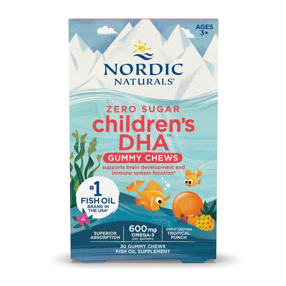 Nordic Naturals Zero Sugar Children’s DHA Gummy Chews, Tropical Punch - 30 Gummy Chews for Kids - 600 mg Total Omega-3s - Brain Development - OmniHealth US