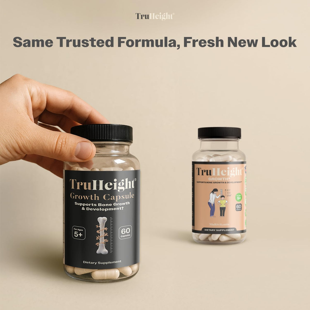 TruHeight Growth Capsules - Tall Nutrition for Natural Growth Supplement for Kids & Teens - Pediatric Vitamin D, K, Calcium & Ashwagandha - Bone Strength - OmniHealth US