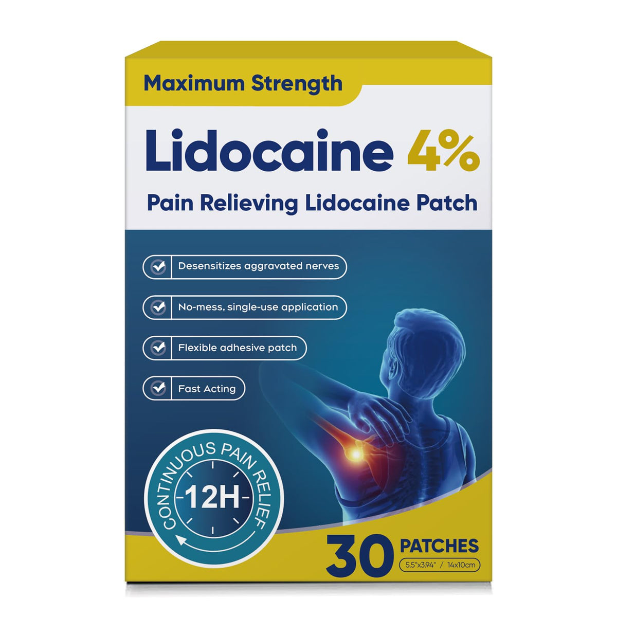 Teemofe 4% Lidocaine Pain Relief Patches – Maximum OTC Strength, Fast-Acting Targeted Relief, 30 Count, for Muscle & Joint Discomfort-01029-10 TeemofeBuy Supplements Australia