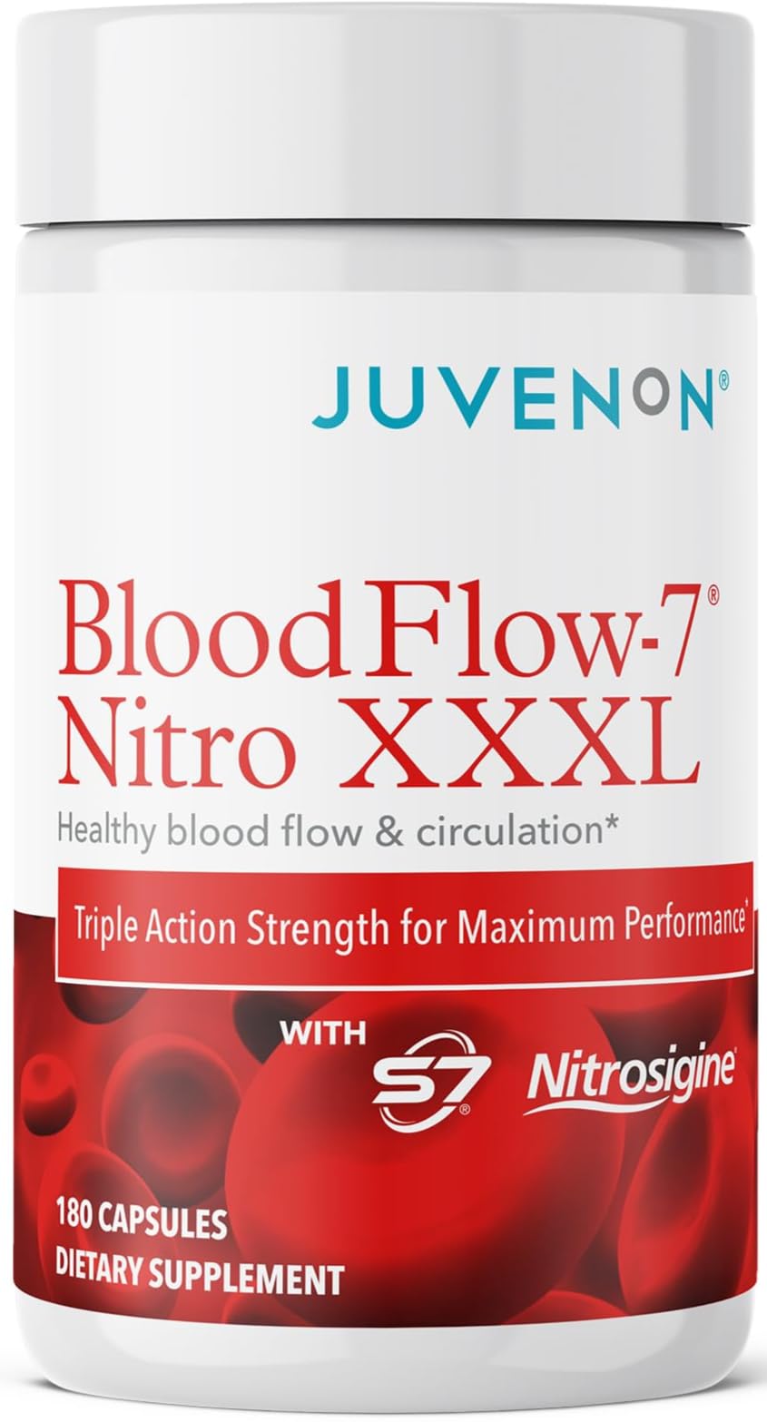 Juvenon BloodFlow-7 XXXL Nitric Oxide Supplements for Men & Women - More Powerful, Longer Lasting Natural Nitric Oxide Booster with Nitrosigine® + S7® - OmniHealth US