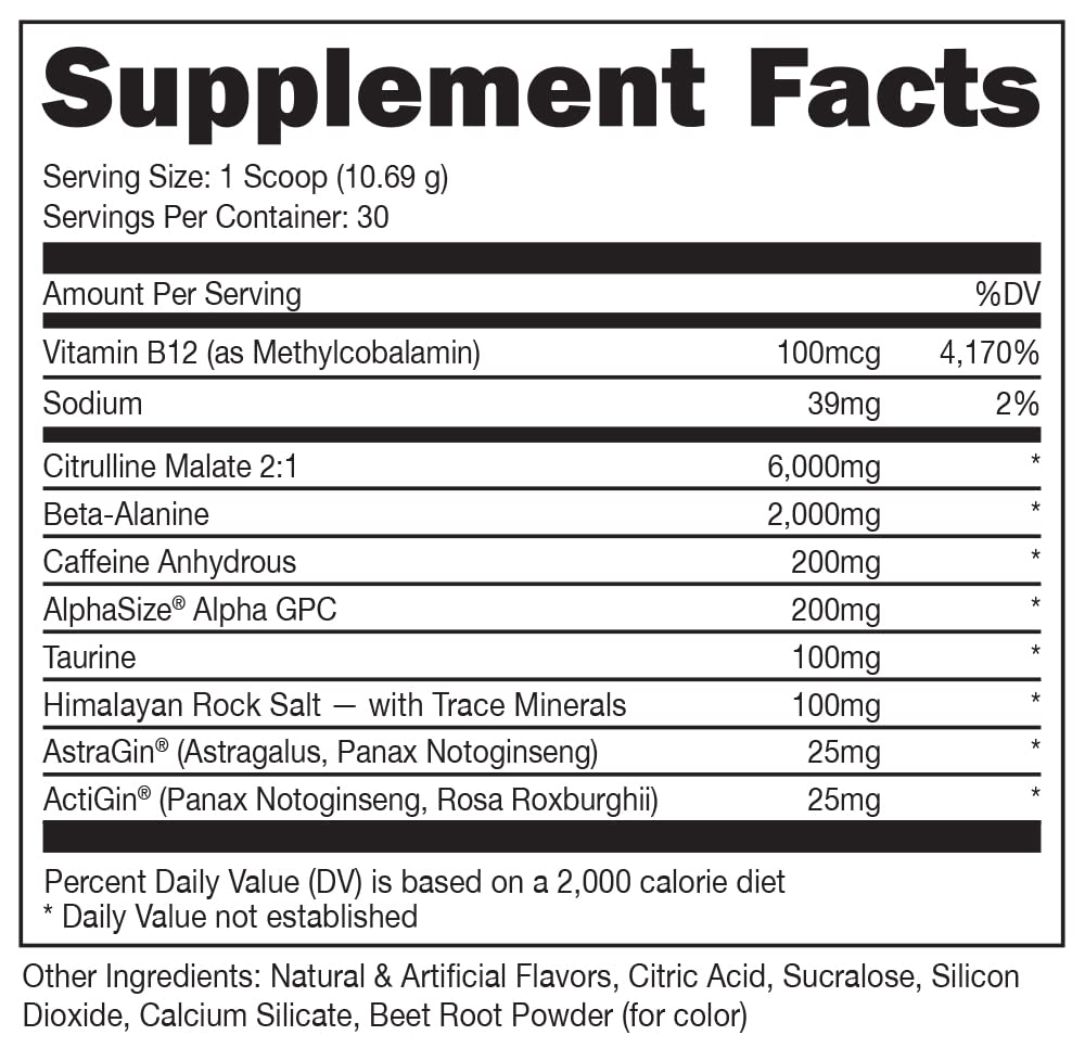 Bucked Up Pre Workout - Best Tasting - 6 Grams Citrulline, 2 Grams Beta Alanine Non Proprietary Blend, Powder (Strawberry Kiwi) - OmniHealth US