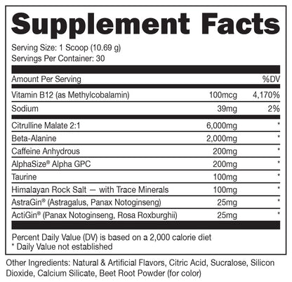 Bucked Up Pre Workout - Best Tasting - 6 Grams Citrulline, 2 Grams Beta Alanine Non Proprietary Blend, Powder (Strawberry Kiwi) - OmniHealth US