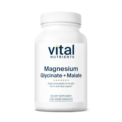 Vital Nutrients Magnesium Glycinate + Malate - 120mg Vegan Magnesium Supplement for Women and Men - Muscle, Heart, Bone Support* - Promotes Relaxation - OmniHealth US