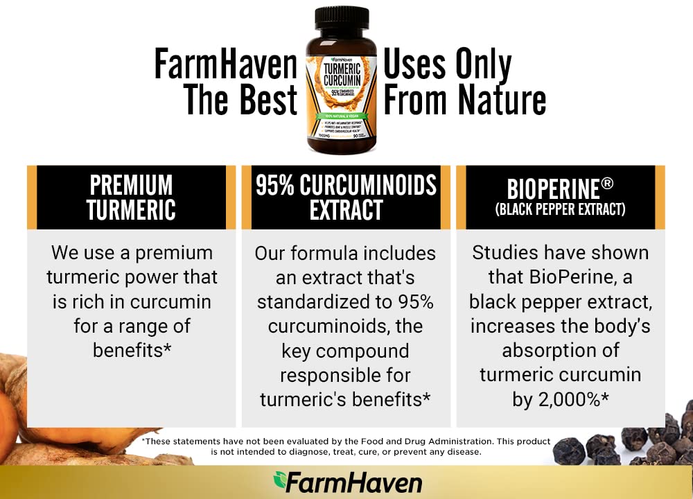 Turmeric Curcumin with BioPerine Black Pepper & 95% Curcuminoids, 1965mg, Maximum Absorption for Joint Support, Non-GMO Turmeric Capsules, OmniHealth US