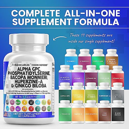 Alpha GPC Choline 300mg Phosphatidylserine 3000mg Bacopa Monnieri