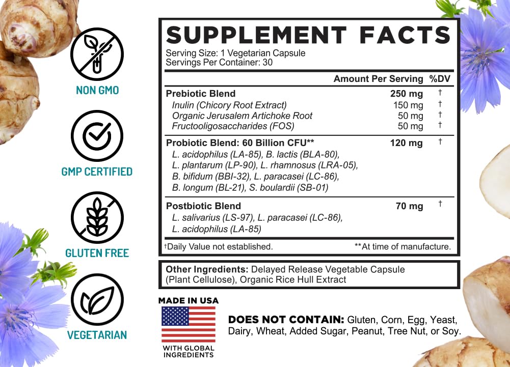 FarmHaven 60 Billion CFU Probiotic - 8 Probiotic Strains - Prebiotics & Postbiotics - Supports Digestive & Immune Health - Delayed Release - Shelf Stable - OmniHealth US