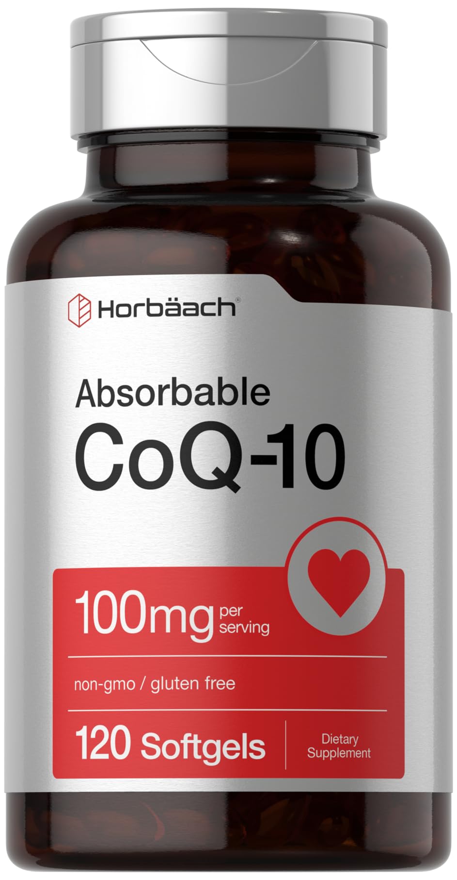 Horbäach CoQ10 100mg Softgels | 120 Count | Non-GMO and Gluten Free Supplement - OmniHealth US