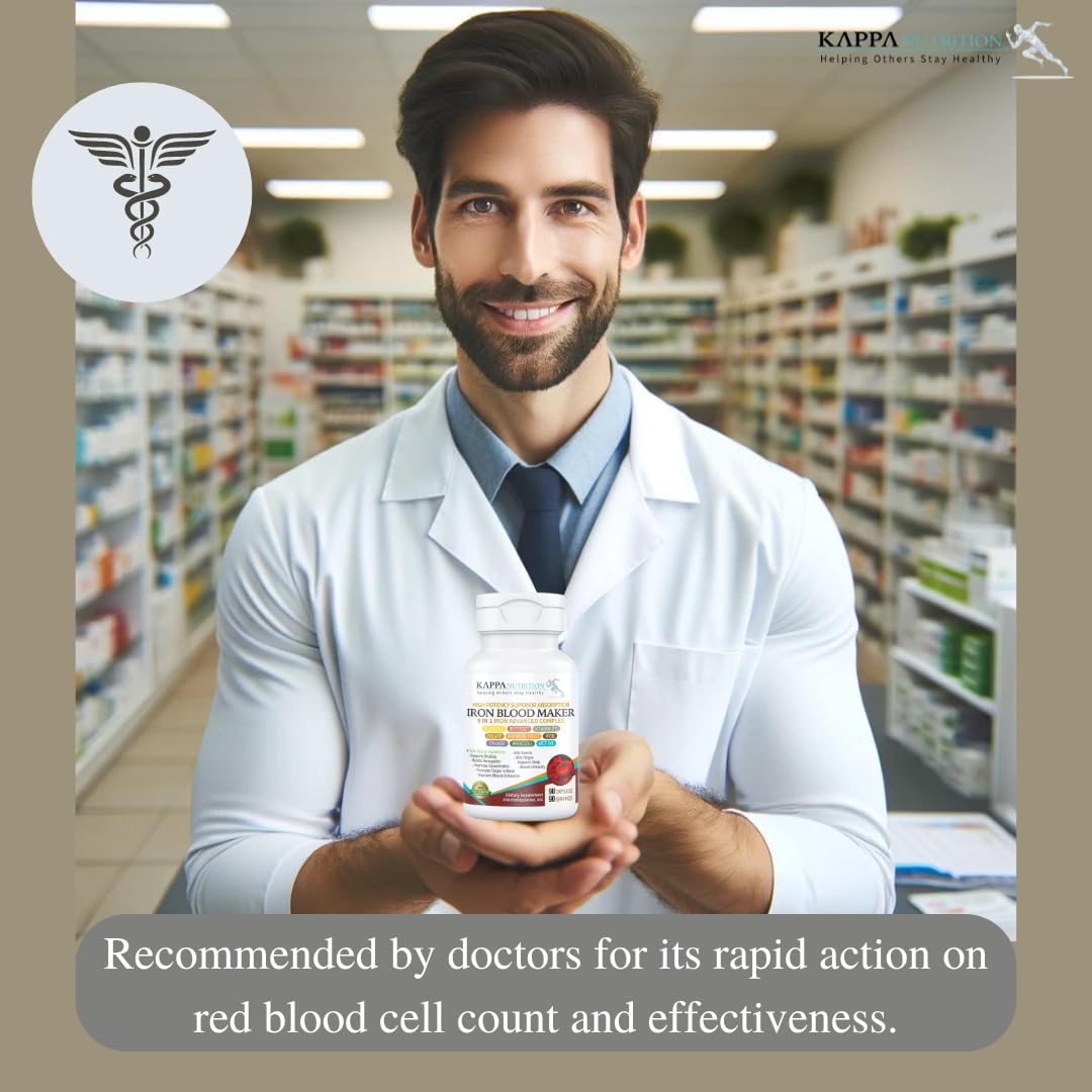 KAPPA NUTRITION Iron 26mg, Vitamin C & Orange 150mg, Folate 667mcg DFE, Vitamin B12, Beetroot, Brewers Yeast, Broccoli & MCT Oil - OmniHealth US