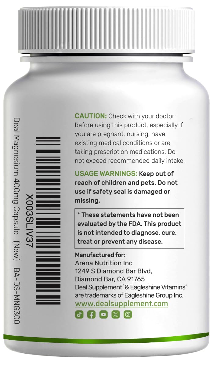 Magnesium Glycinate 400mg, 300 Capsules | 100% Chelated for Easy Absorption | Essential Mineral Supplement for Muscle, Sleep, & Heart Health* - OmniHealth US