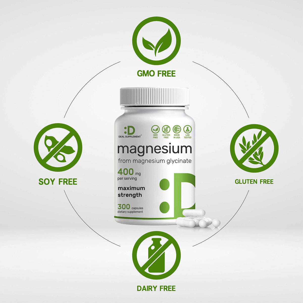 Magnesium Glycinate 400mg, 300 Capsules | 100% Chelated for Easy Absorption | Essential Mineral Supplement for Muscle, Sleep, & Heart Health* - OmniHealth US