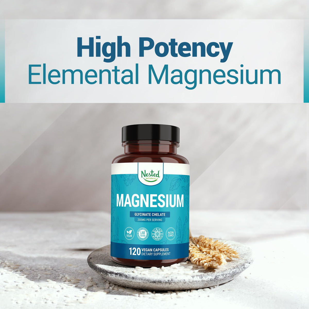 Nested Naturals Magnesium Glycinate Chelate - 200mg Chelated Magnesium Supplement for Muscle Cramps, Relaxation, & Sleep Support - 100% Albion TRACCS Buffered - OmniHealth US