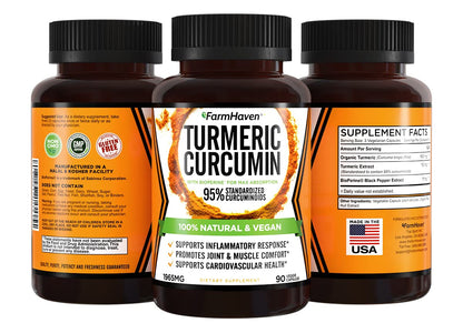 Turmeric Curcumin with BioPerine Black Pepper & 95% Curcuminoids, 1965mg, Maximum Absorption for Joint Support, Non-GMO Turmeric Capsules, OmniHealth US