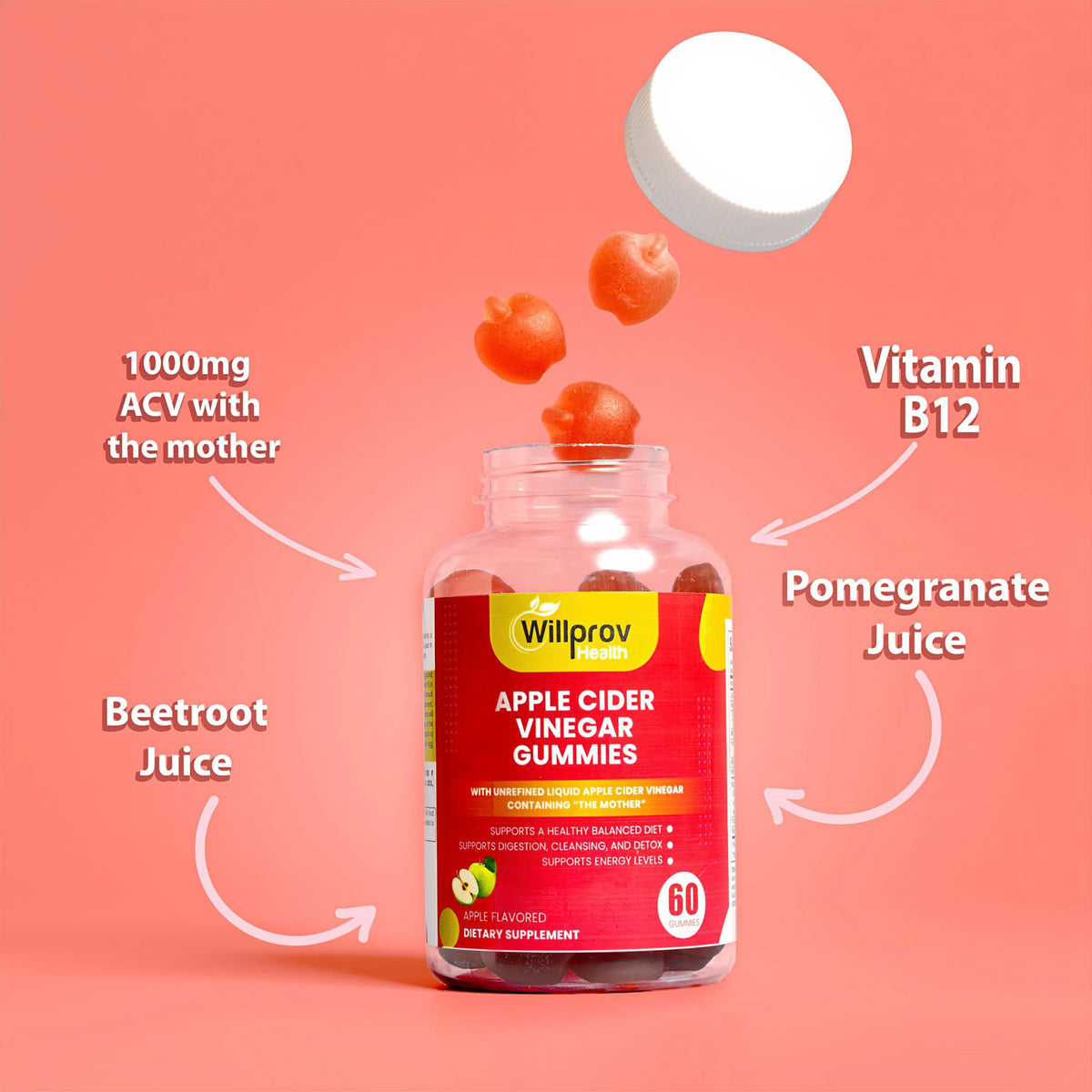 Willprov Health Apple Cider Vinegar Gummies - 1000mg ACV with Mother for Metabolism Willprov HealthBuy Supplements Australia