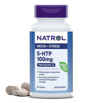 Natrol 5-HTP 100mg, Dietary Supplement Helps Support a Balanced Mood, Mood and Stress Support Supplement, 90 Time Release Tablets, 45-90 Day Supply - OmniHealth US