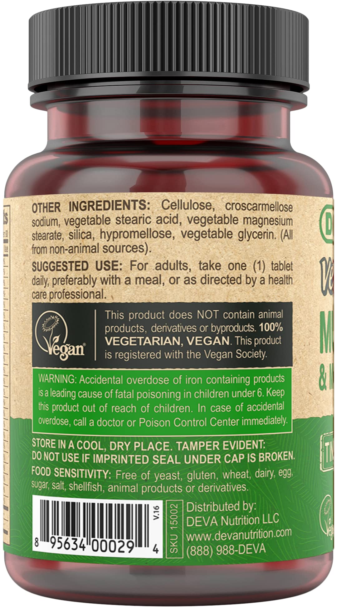 DEVA Vegan Multivitamin for Women & Men with Iron, Vitamin C, E, B Complex Vitamins, Zinc, 90 Tiny Tablets - OmniHealth US